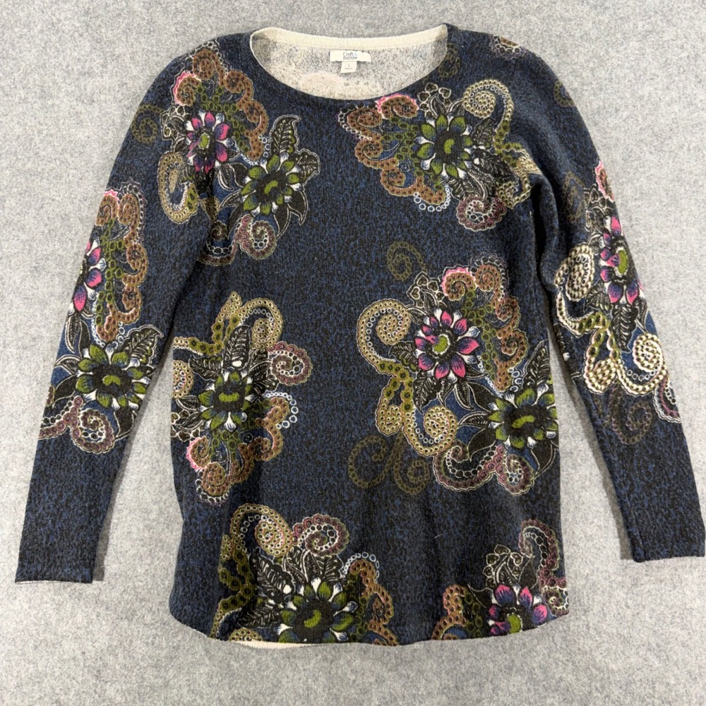 Croft & Barrow Womens Blue Paisley Floral Knit Pullover Sweater Size S